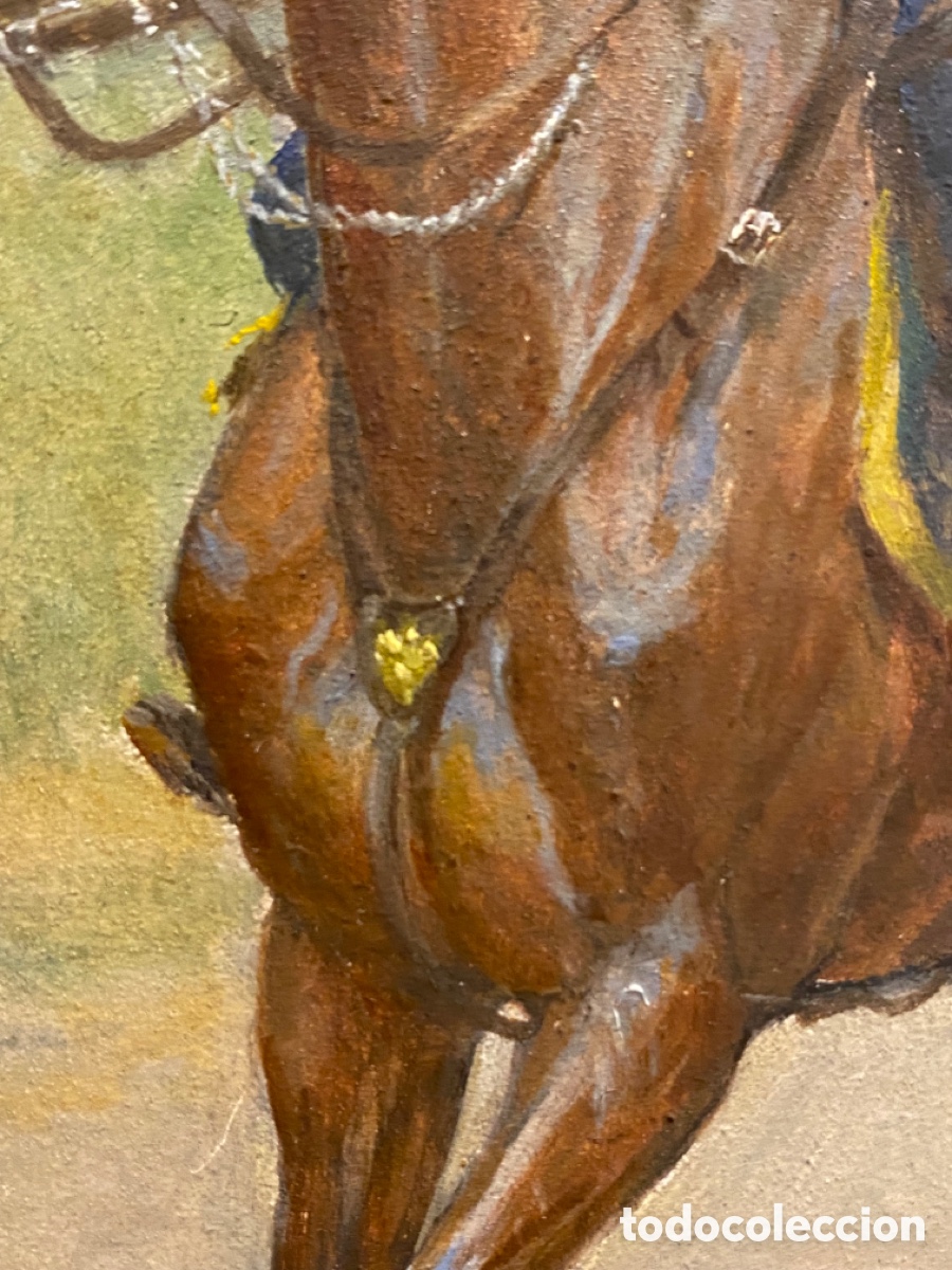 Arte: &Oacute;leo sobre tabla de militar a caballo . - Foto 7
