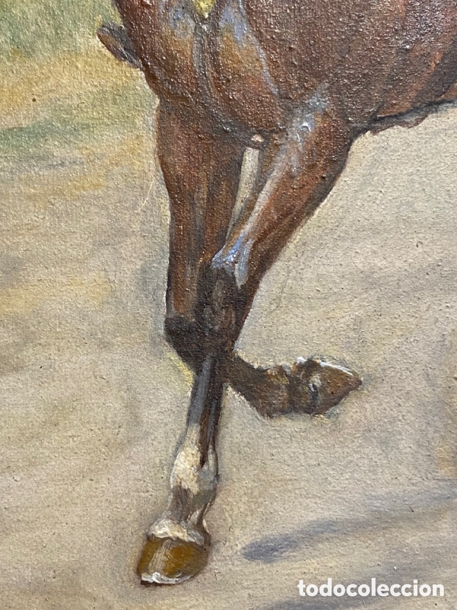 Arte: &Oacute;leo sobre tabla de militar a caballo . - Foto 9