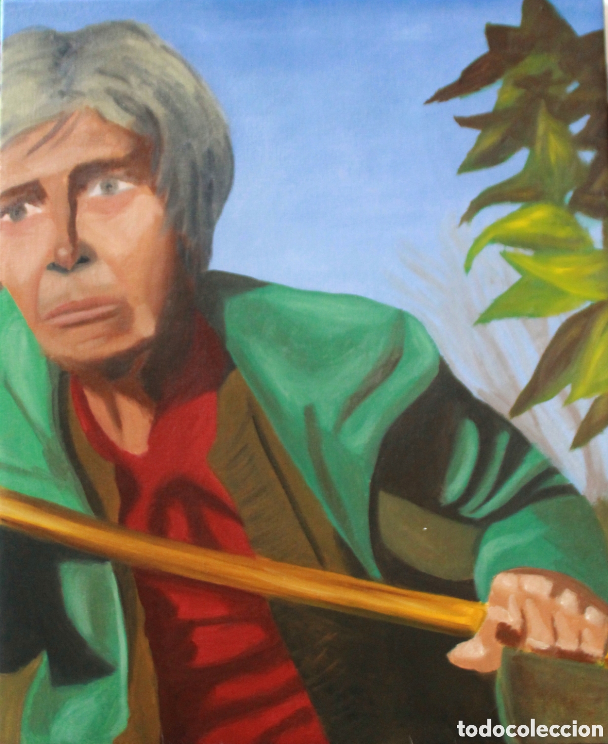 Arte: Escuela espa&ntilde;ola moderna - Retrato con vegetaci&oacute;n - 59x72cm - Oleo / lienzo