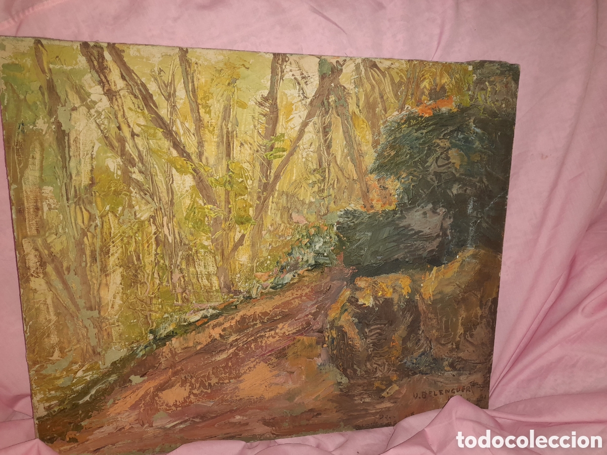 Arte: ANTIGUO OLEO SOBRE LIENZO PAISAJE BOSQUE FIRMADO V. BELENGUER 1991 AGRADECE INFORMACI&Oacute;N