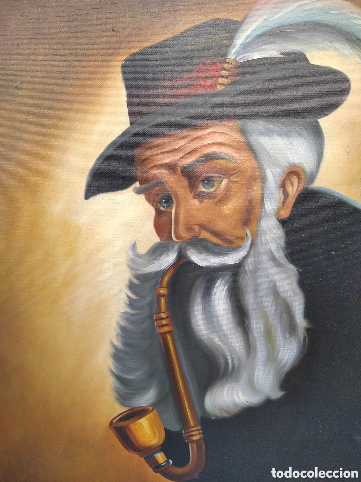 Arte: OLEO SOBRE LIENZO, SE&Ntilde;OR CON PIPA - Foto 3
