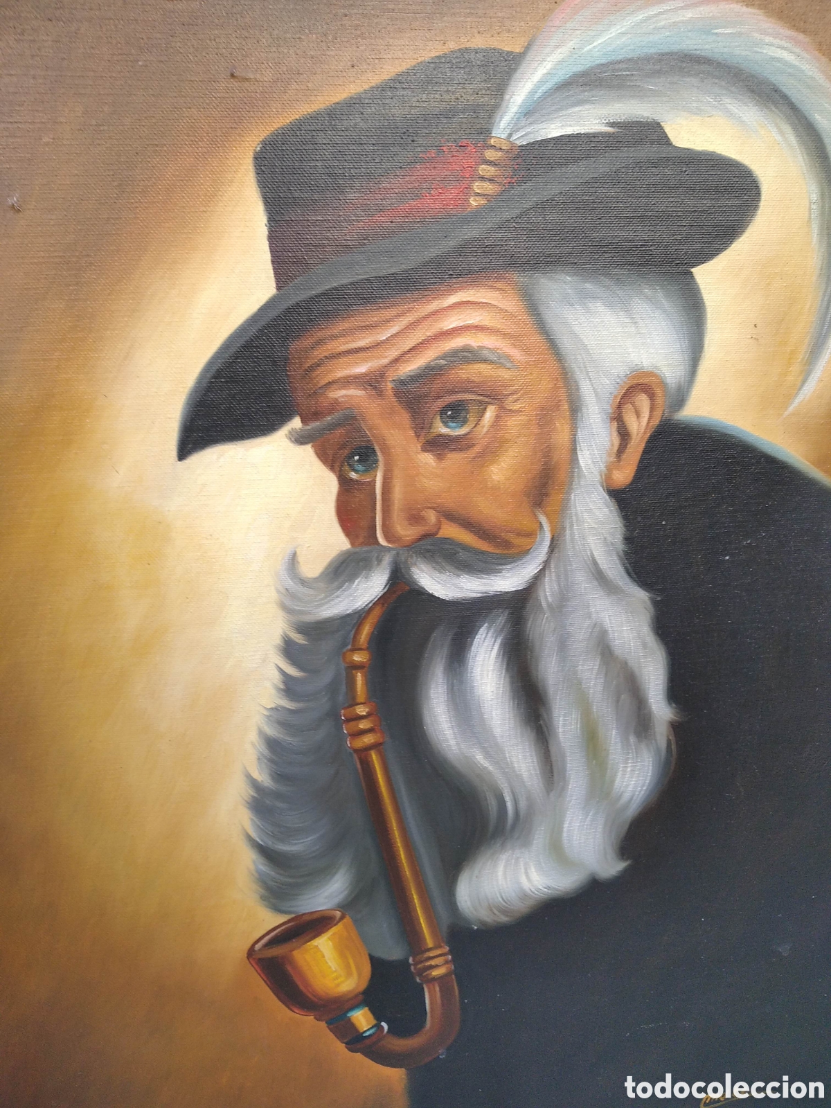 Arte: OLEO SOBRE LIENZO, SE&Ntilde;OR CON PIPA - Foto 4