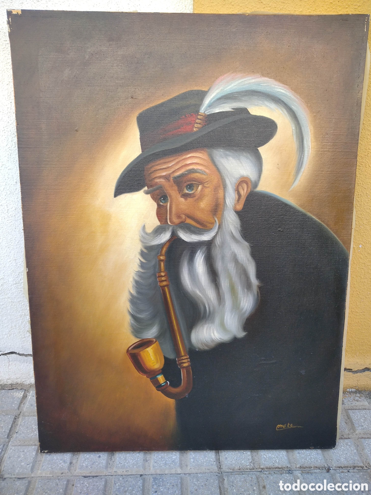 Arte: OLEO SOBRE LIENZO, SE&Ntilde;OR CON PIPA - Foto 1