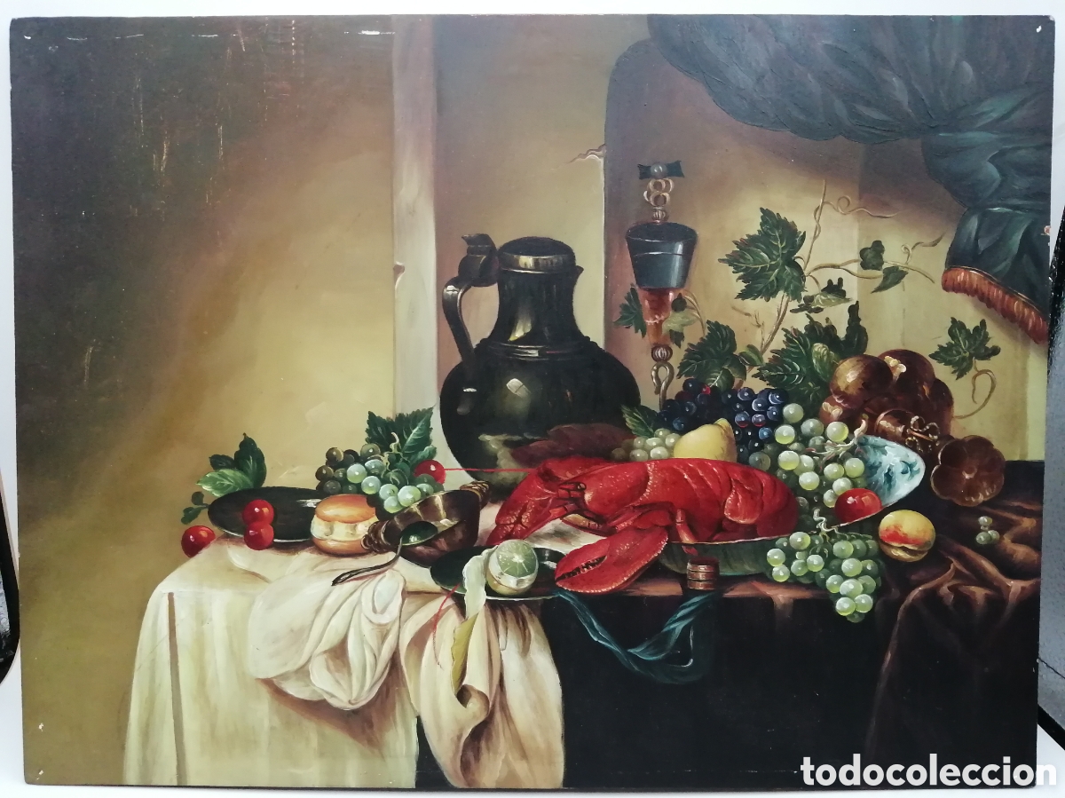 Arte: Bodeg&oacute;n. &Oacute;leo sobre tabla. An&oacute;nimo - Foto 1