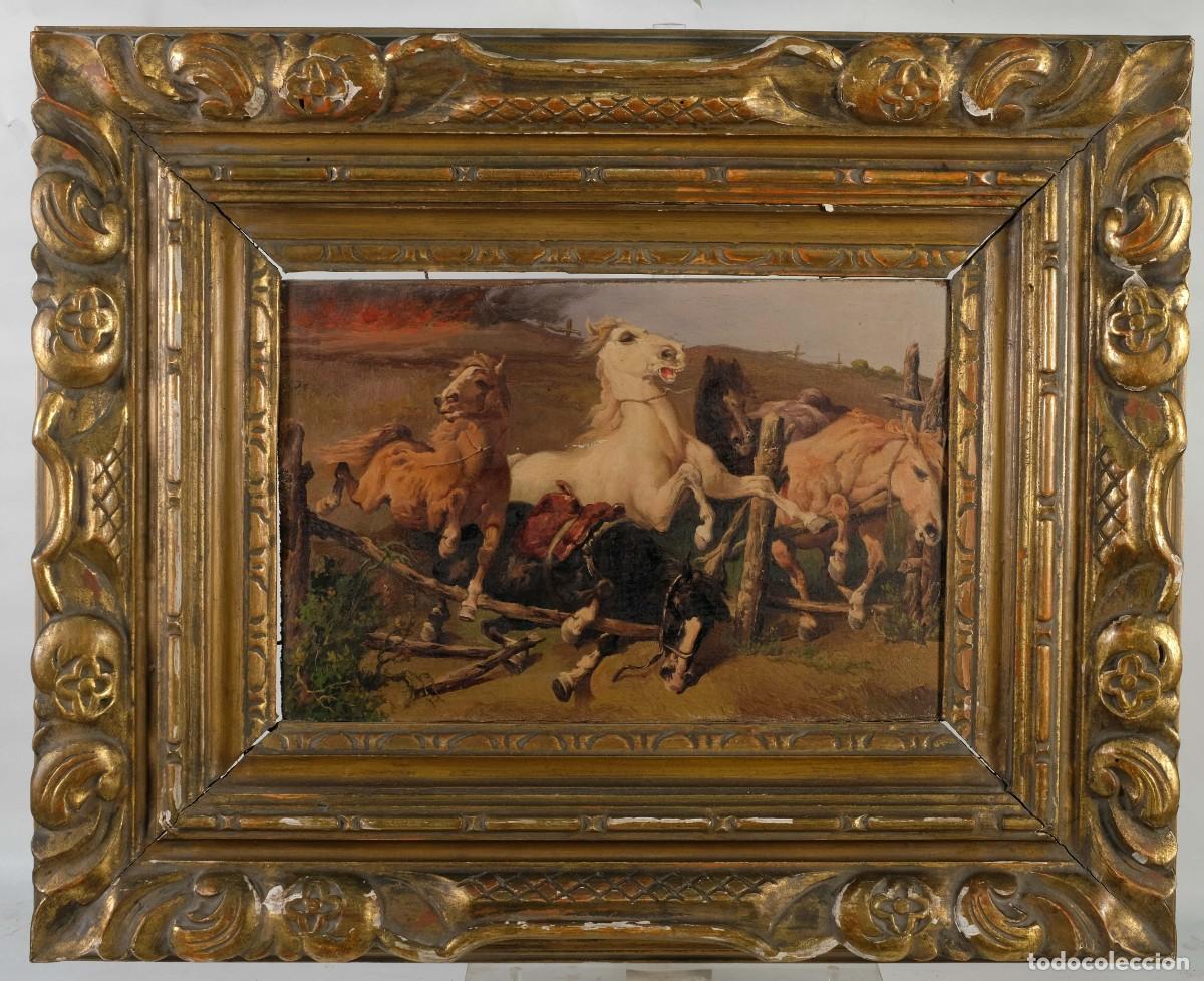 Arte: &Oacute;leo sobre lienzo pegado a t&aacute;blex Caballos - Foto 2