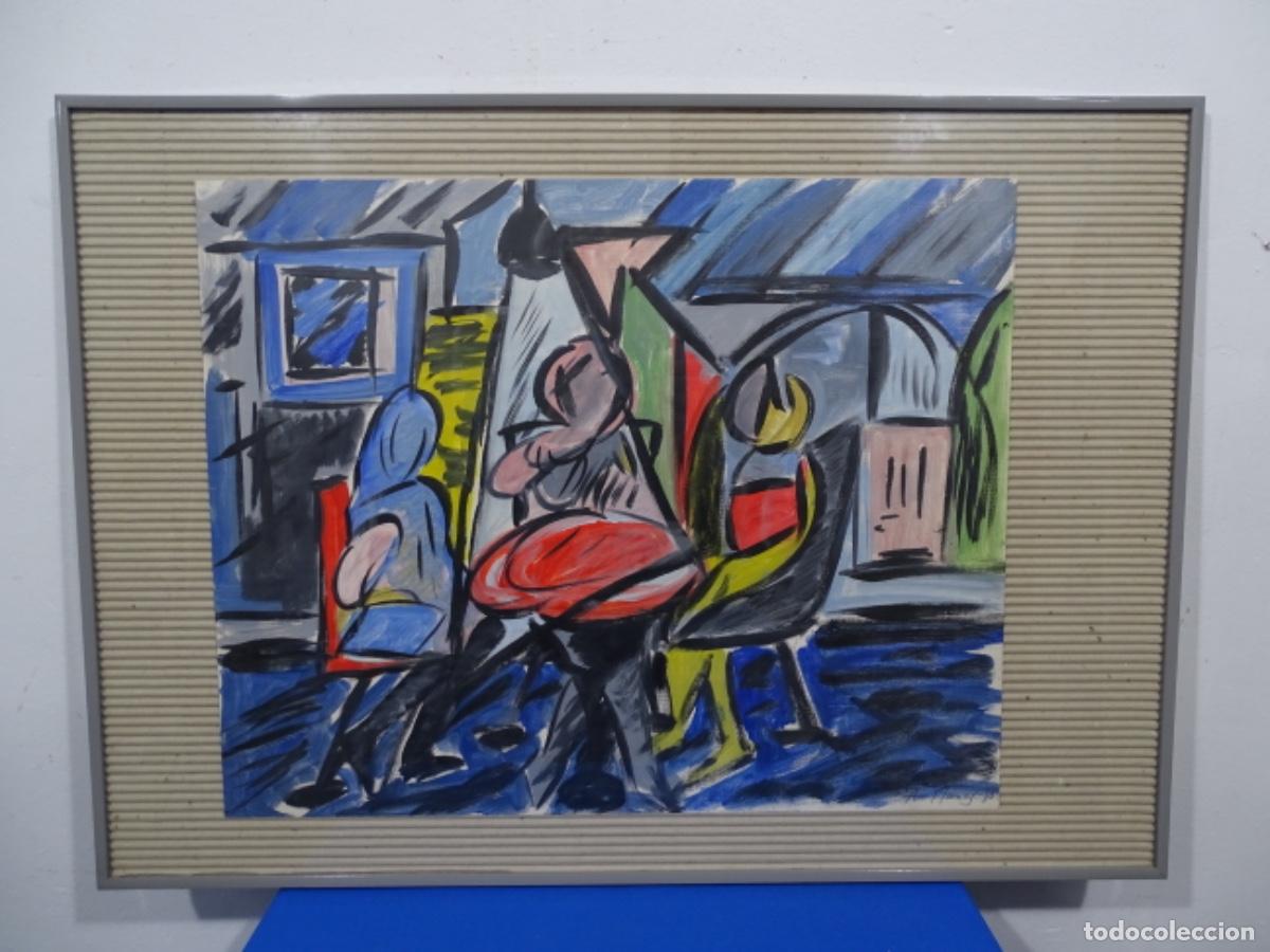 Arte: &Oacute;LEO SOBRE CARTULINA CON FIRMA A. PLANAS 80. ABSTRACTO DE GRAN COLORIDO.