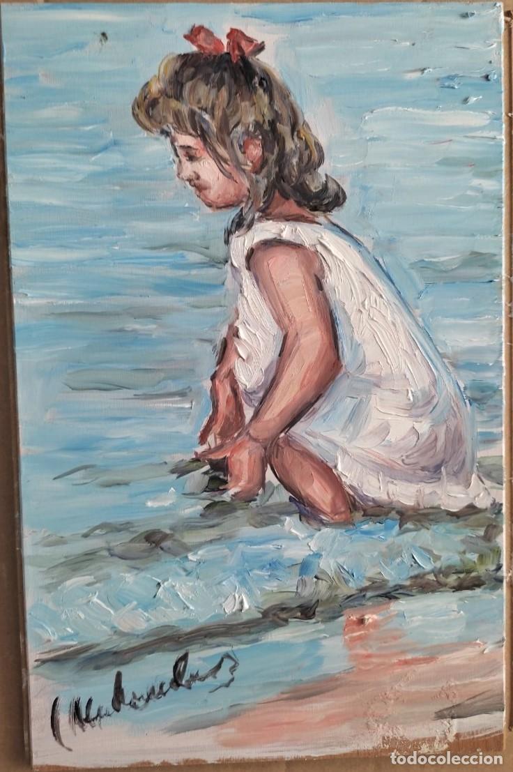 Arte: Ni&ntilde;a jugando en la playa ( original ) - Foto 1