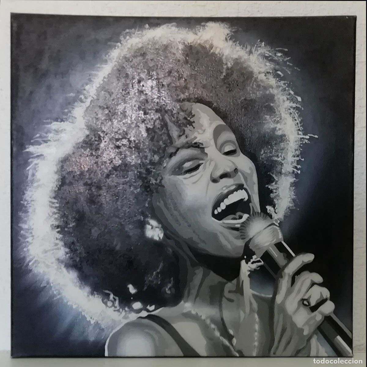 Arte: Retrato de Winnie Houston, 50 x 50 cm, en acr&iacute;lico, original, firmado y datado