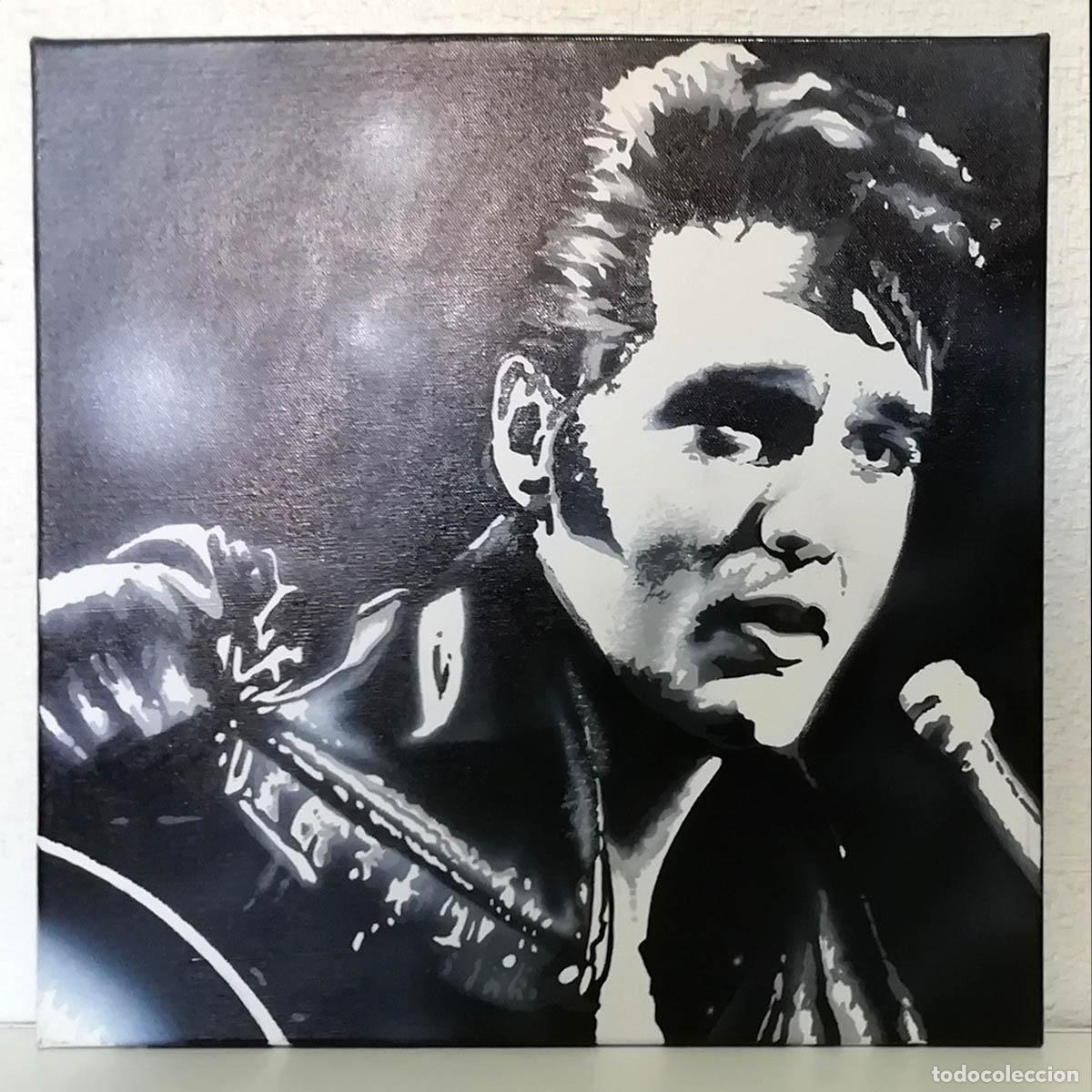 Arte: Retrato de Elvis Presley, 50 x 50 cm, en acr&iacute;lico, original, firmado y datado