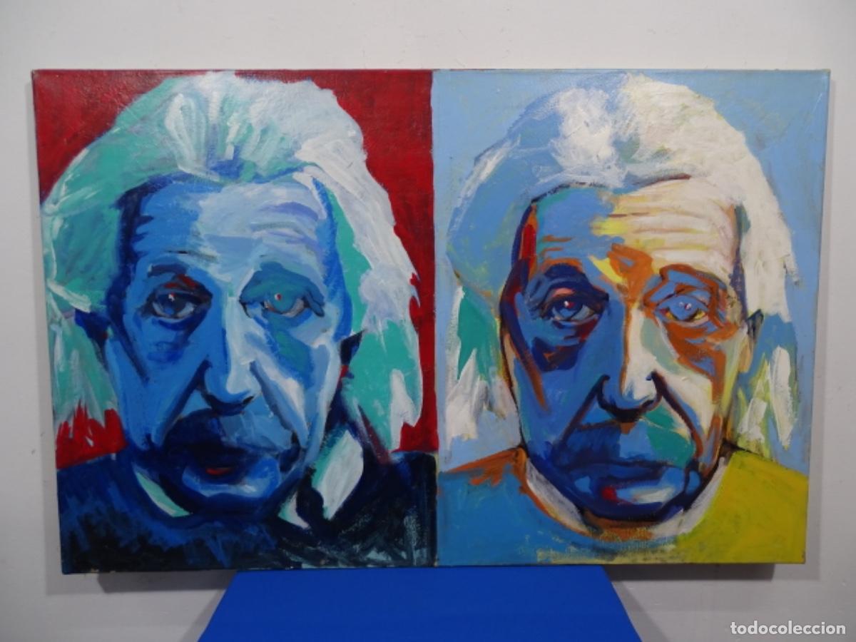 Arte: OLEO ANONIMO EN TELA DE ALBERT EINSTEIN. TRAZO SEGURO. - Foto 1