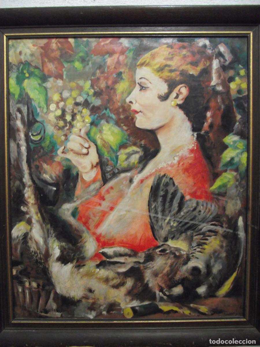 Arte: Mujer con uvas y bodeg&oacute;n