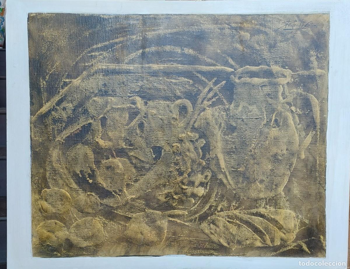Arte: Pedro de Castro (San Lorenzo de El Escorial 1925-2001?) Bodeg&oacute;n &oacute;leo sobre lienzo adherido a tabl