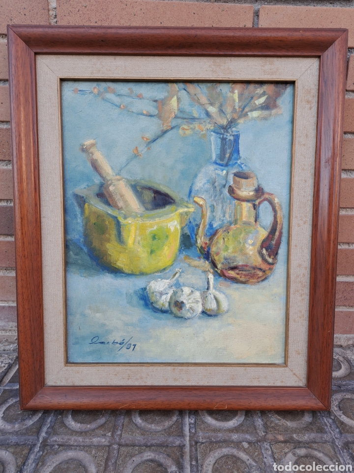 Arte: &Oacute;LEO BODEG&Oacute;N ALL I OLI (PINTURA CATALANA), FIRMADA POR AUTOR. 1989. ENMARCADO 54x46