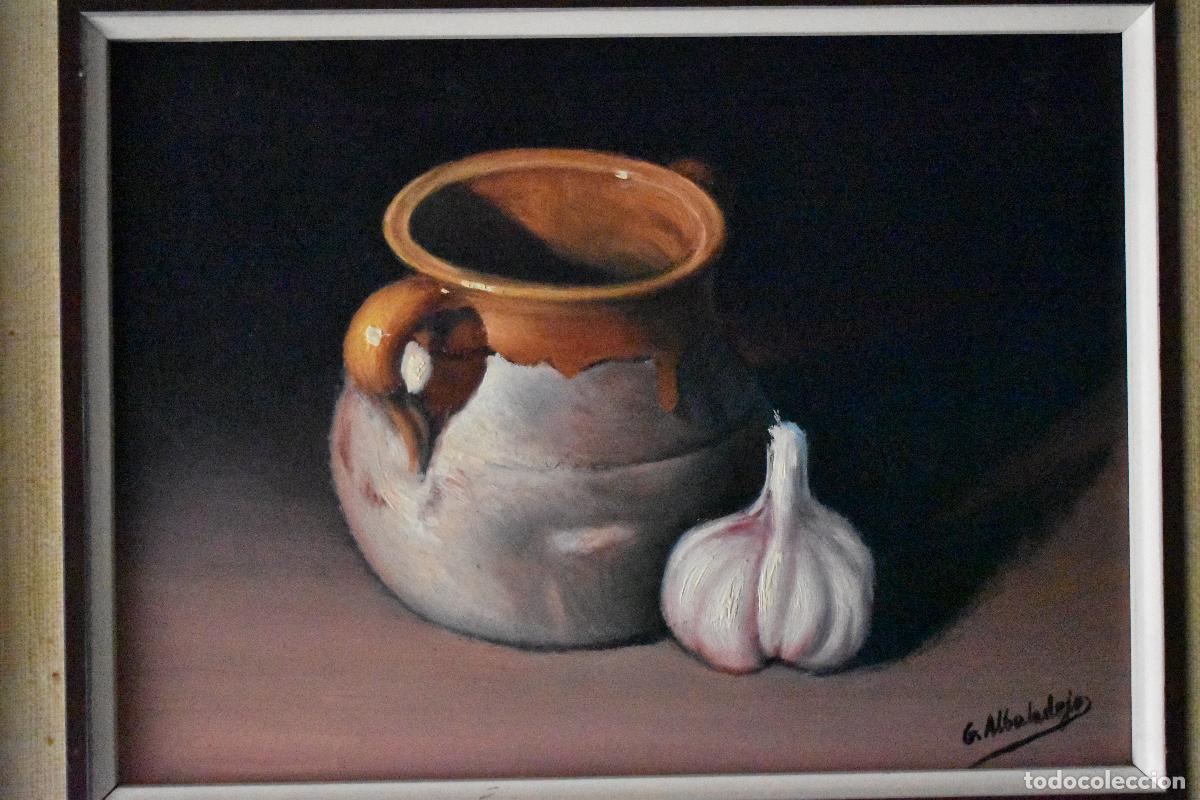 Arte: Bodegon al &Oacute;leo del pintor G. Albadalejo - Foto 1