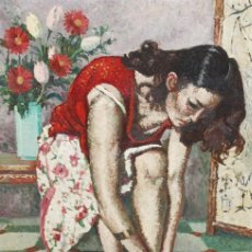 Arte: MANUEL RICART SERRA (1913 - 2014) OLEO SOBRE TELA TITULADO FIGURA EN UN INTERIOR. Lote 389473764
