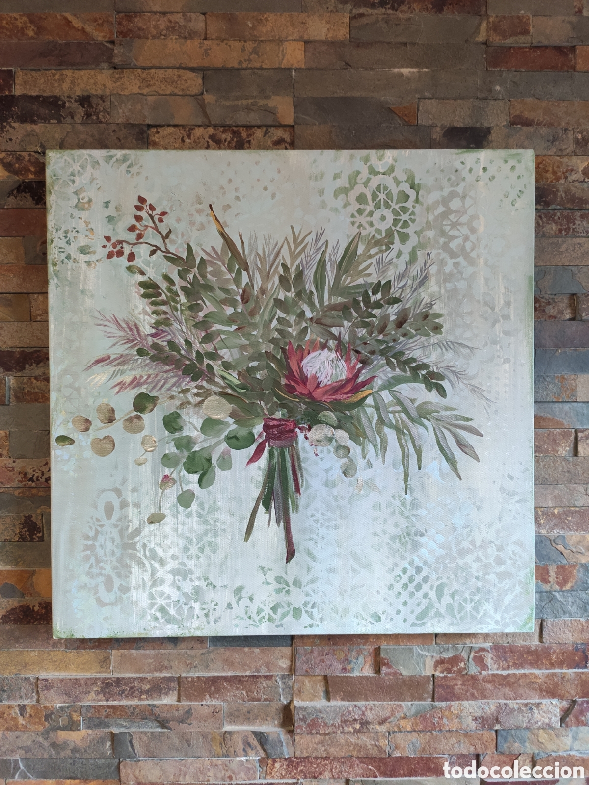 Arte: Cuadro acr&iacute;lico sobre lienzo Bouquet con protea - Foto 4