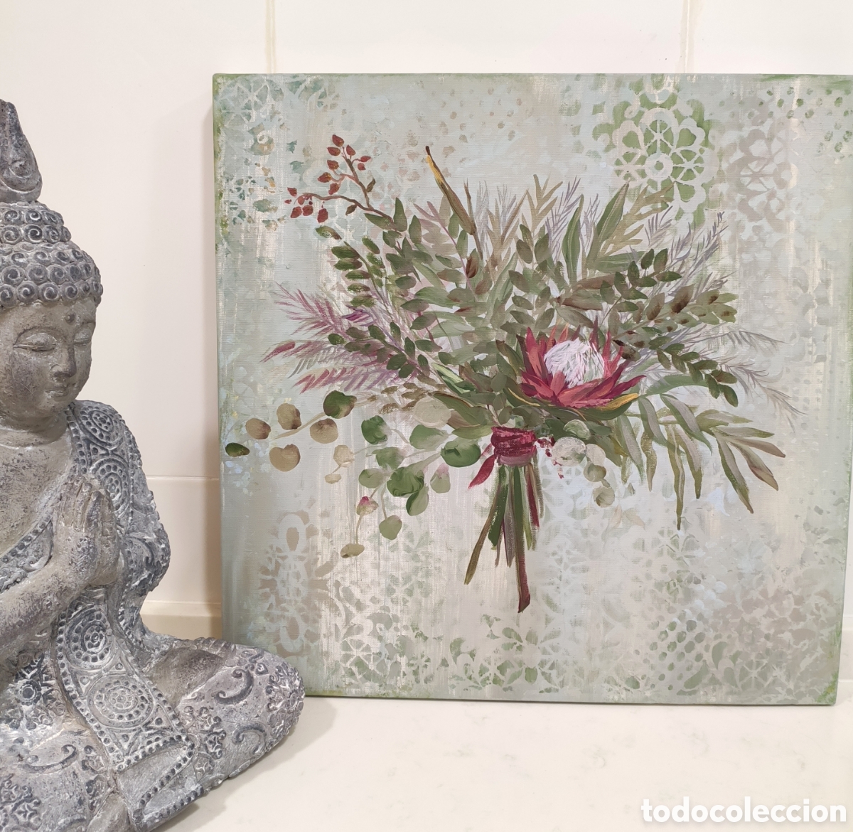 Arte: Cuadro acr&iacute;lico sobre lienzo Bouquet con protea - Foto 1