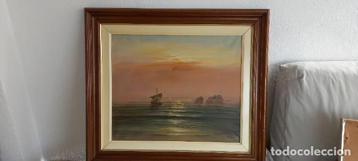 Paisaje marino barco pintura óleo sobre lienzo firmado / pintura