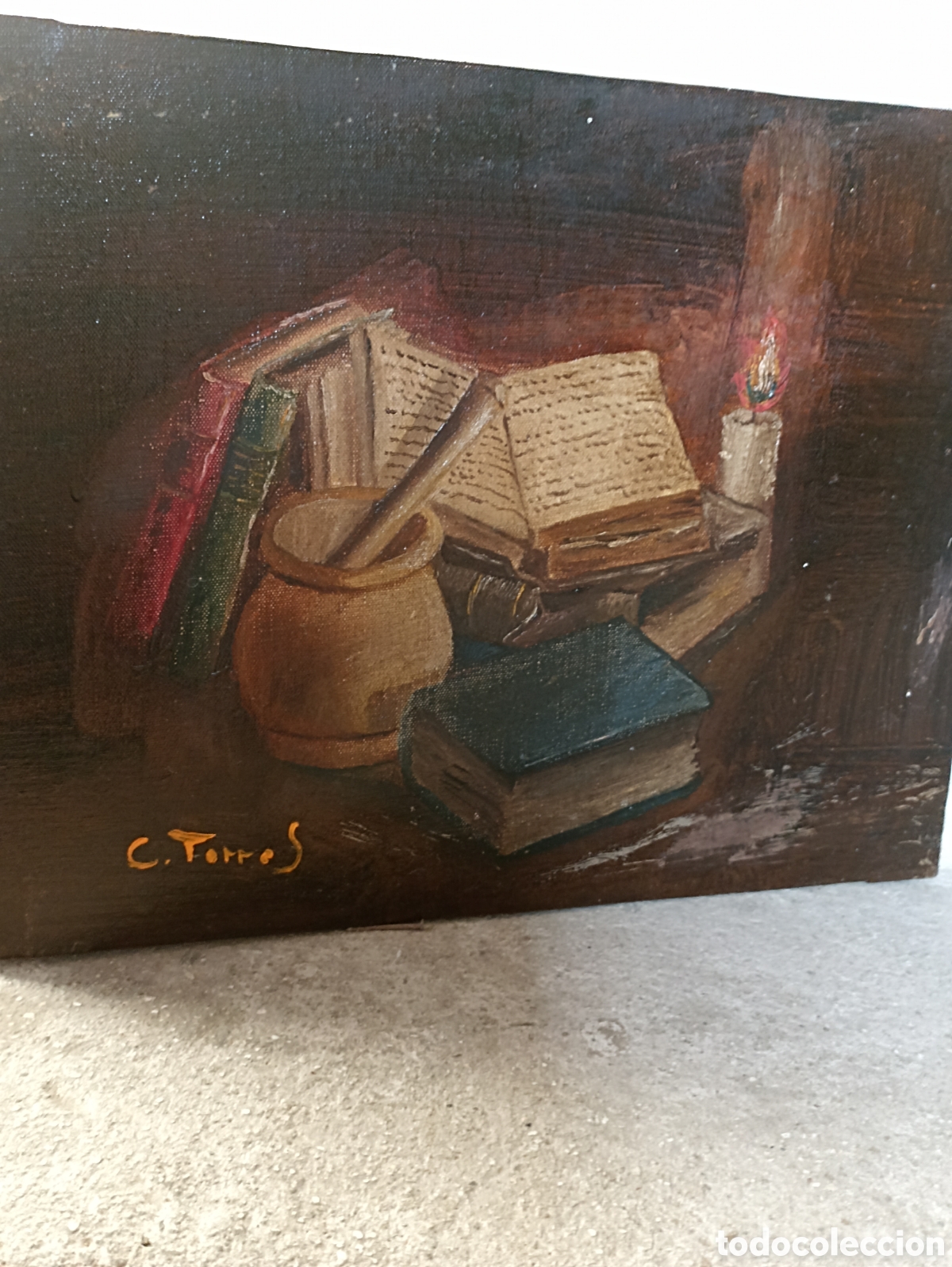 Arte: Pintura cuadro oleo libros firmado c torres