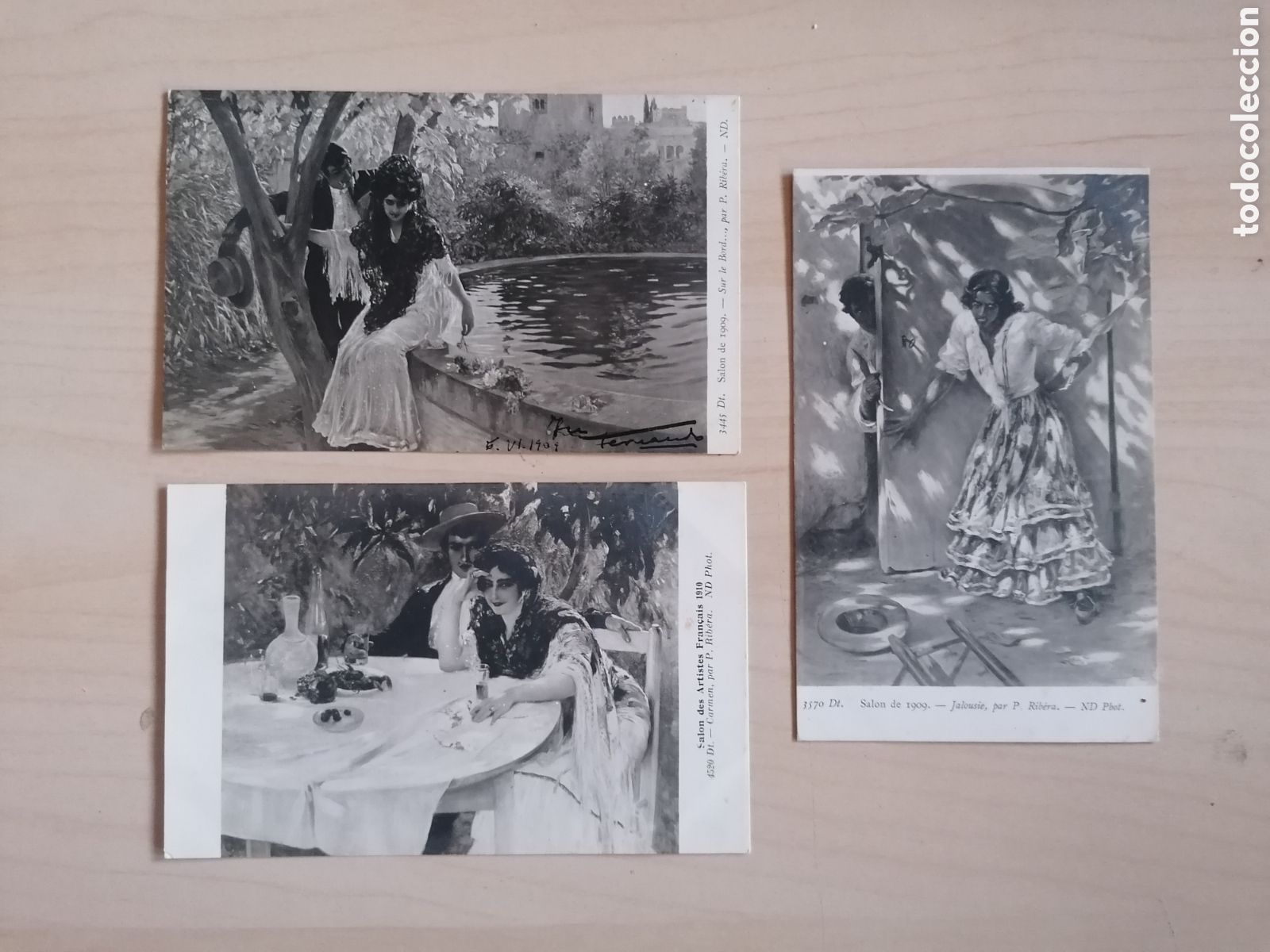 Arte: 3 Postales. Sal&oacute;n de Par&iacute;s. Cuadros de P. Ribera. 1911.