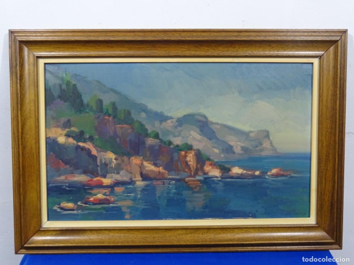 Arte: ÓLEO EN TELA DE SALVADOR ARÍS(RUBÍ 1919). PAISAJE COSTERO.