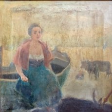 Arte: SEGUNDO MATILLA (1862-1937). MUCHACHA Y BUEYES.. Lote 401494449