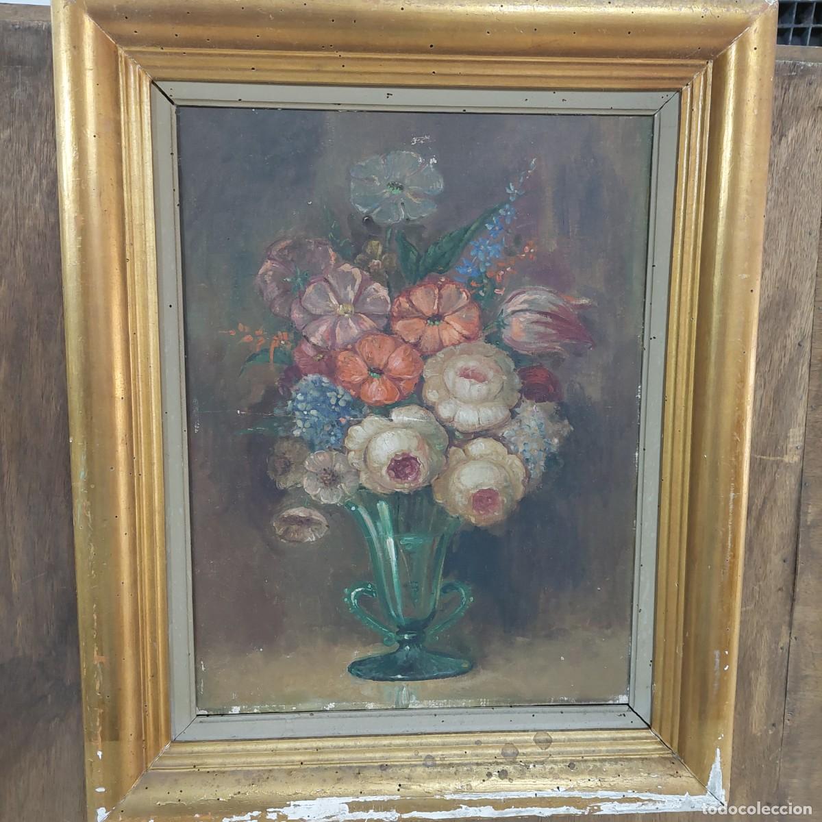 Arte: &Oacute;leo siglo XIX florero - Foto 1