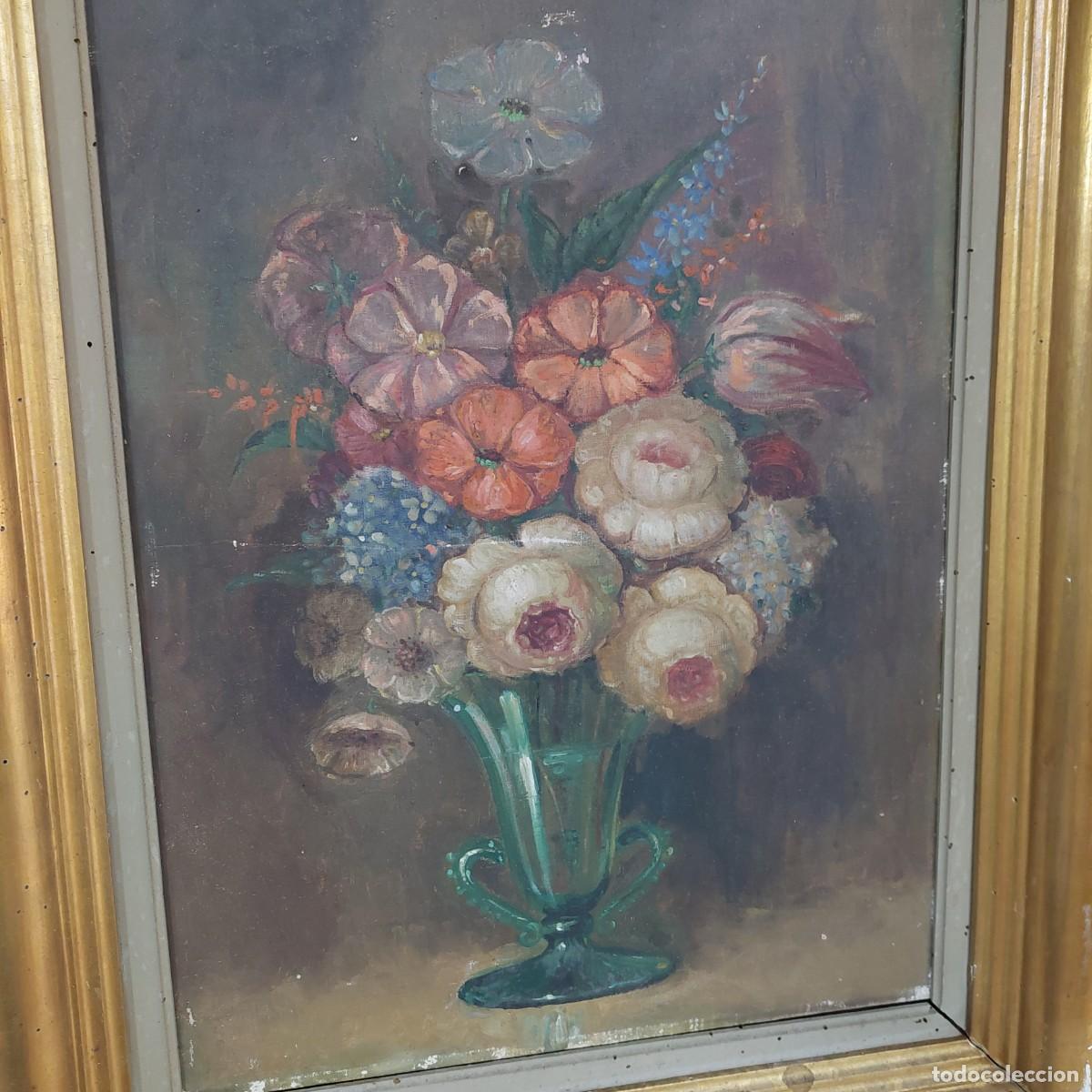 Arte: &Oacute;leo siglo XIX florero - Foto 2