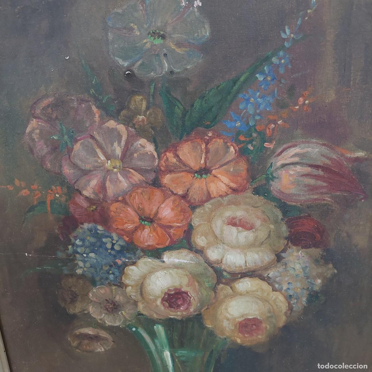 Arte: &Oacute;leo siglo XIX florero - Foto 3
