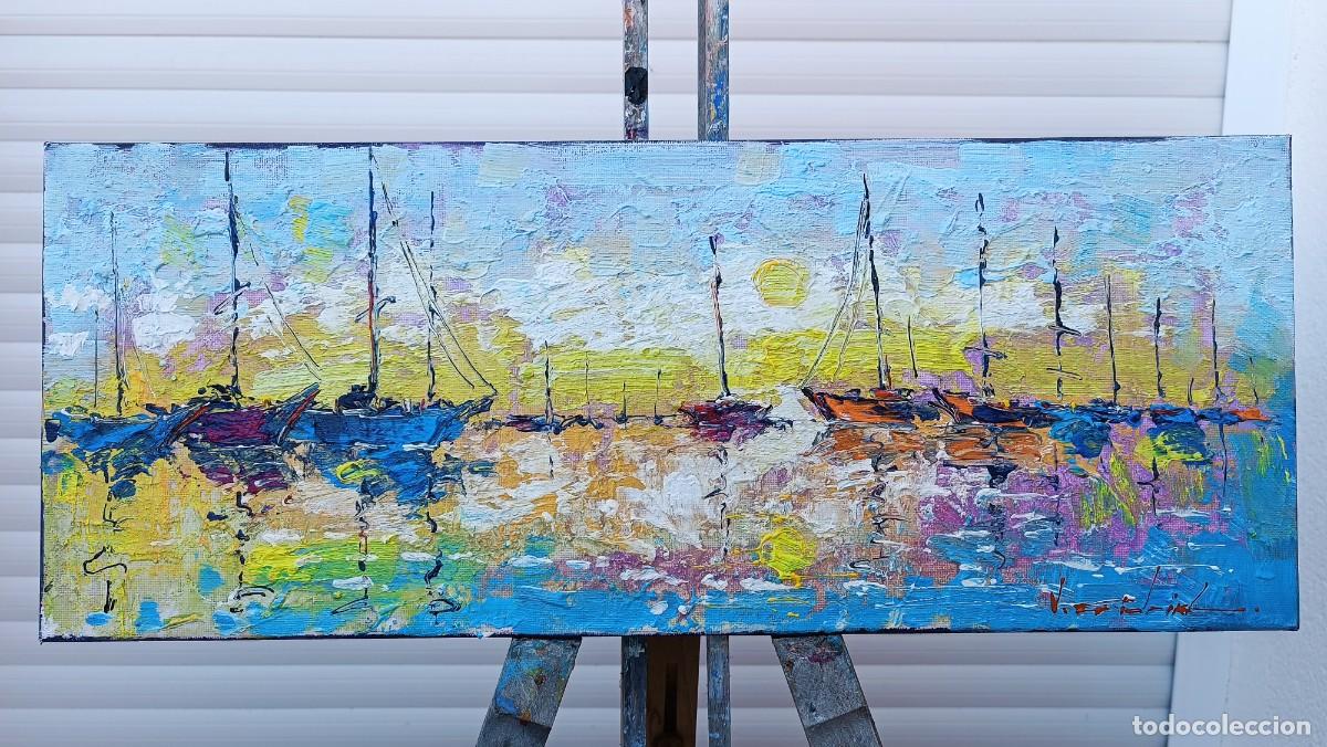 Arte: cuadro al oleo sobre lienzo ,,los barcos,, - Foto 2