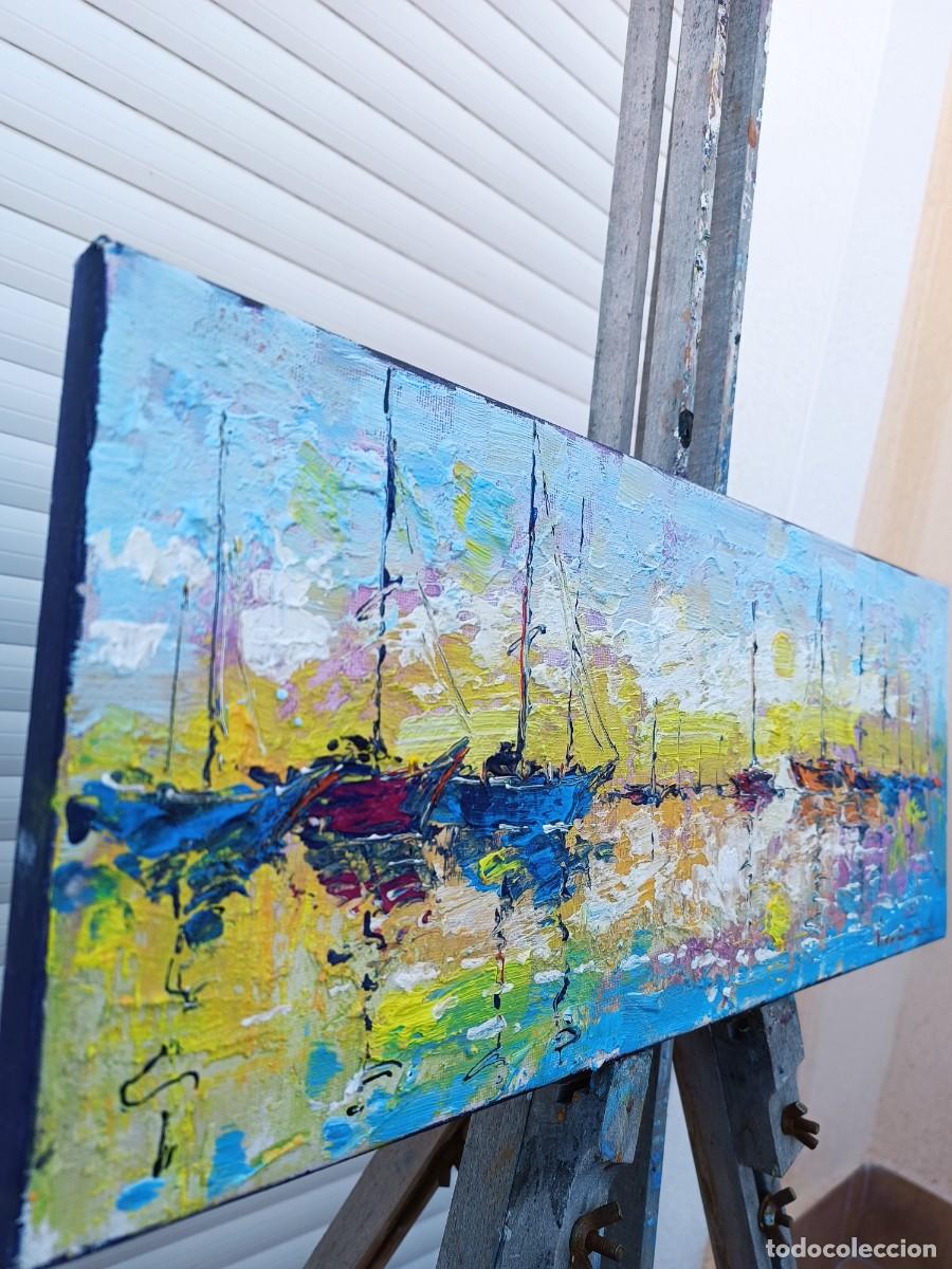Arte: cuadro al oleo sobre lienzo ,,los barcos,, - Foto 3