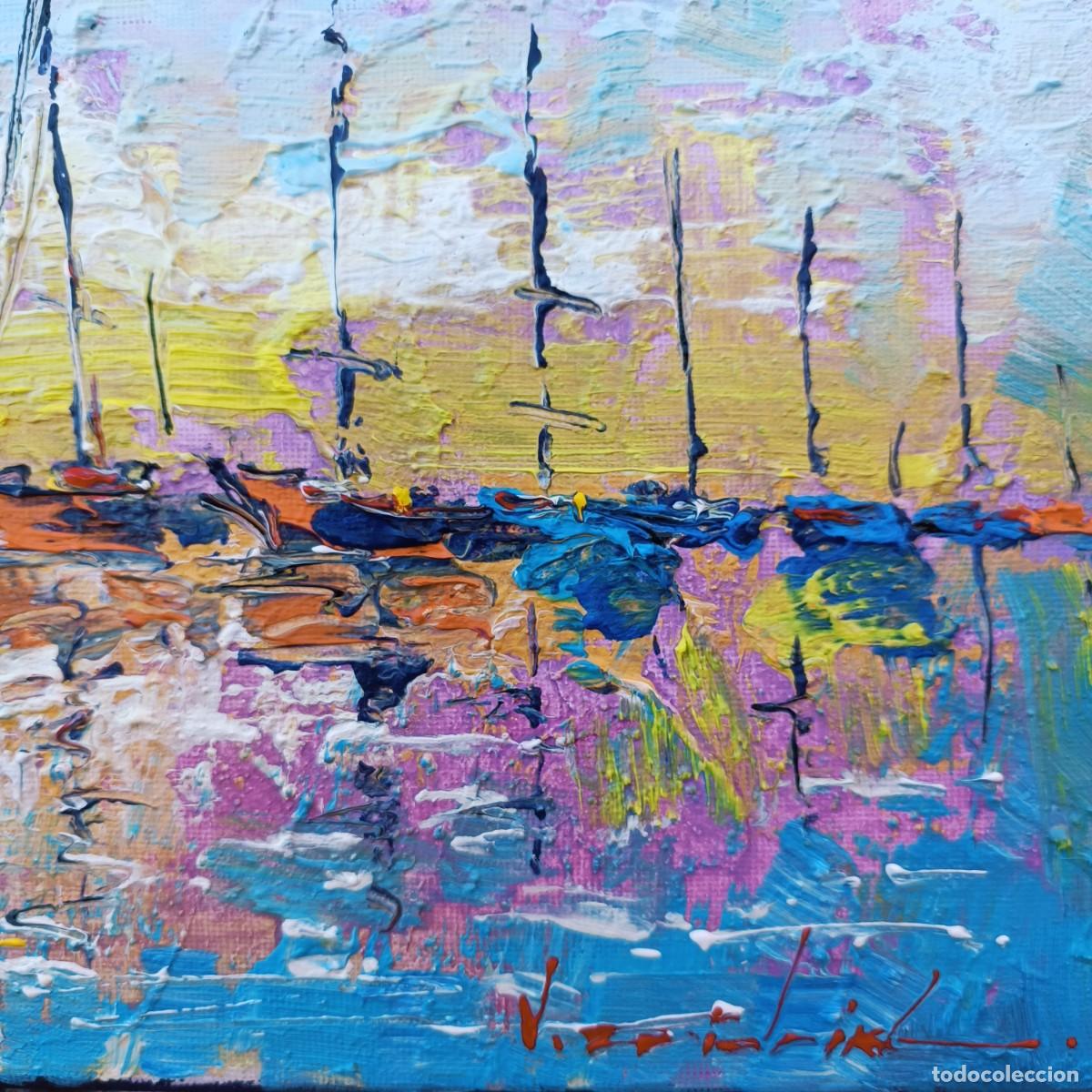 Arte: cuadro al oleo sobre lienzo ,,los barcos,, - Foto 5