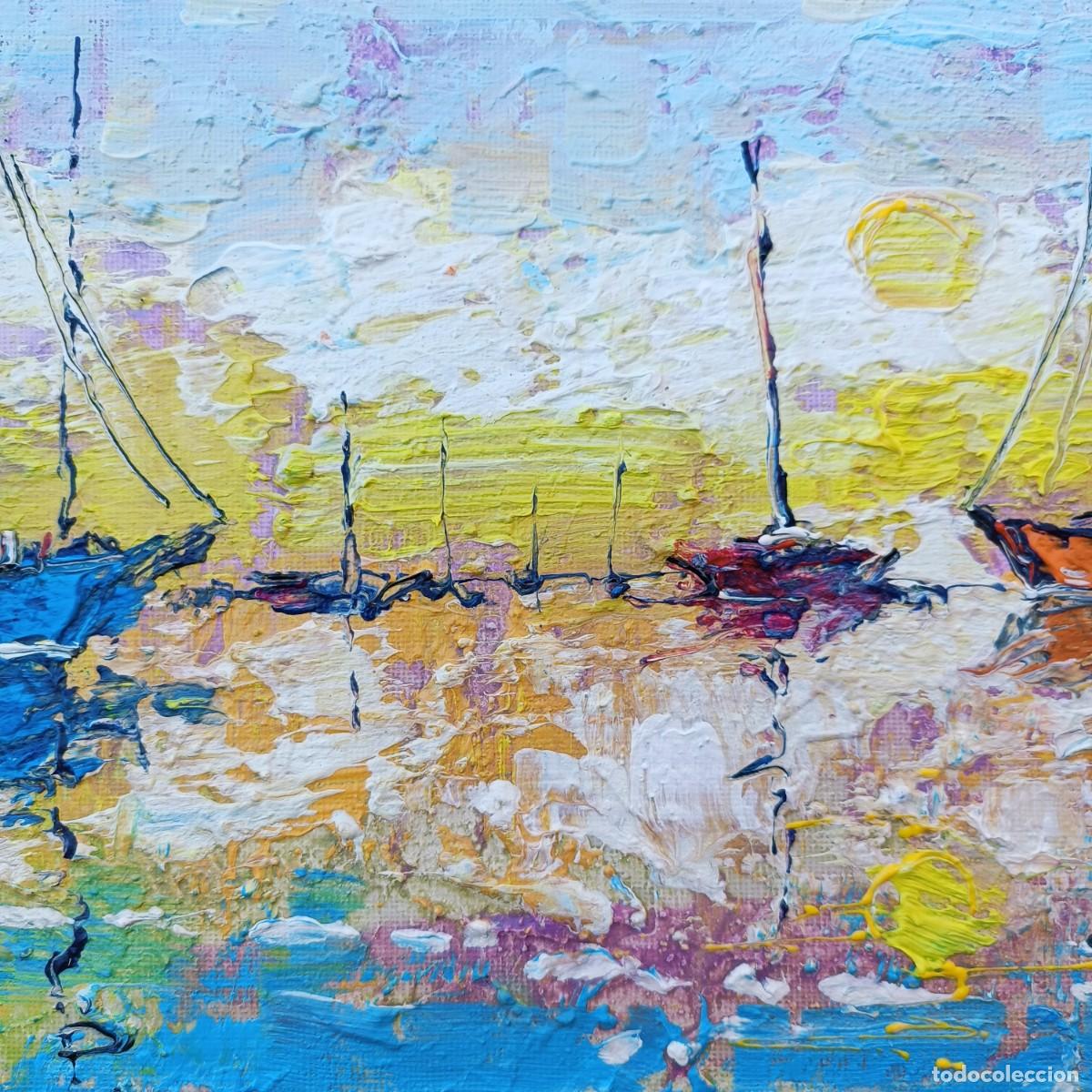 Arte: cuadro al oleo sobre lienzo ,,los barcos,, - Foto 6