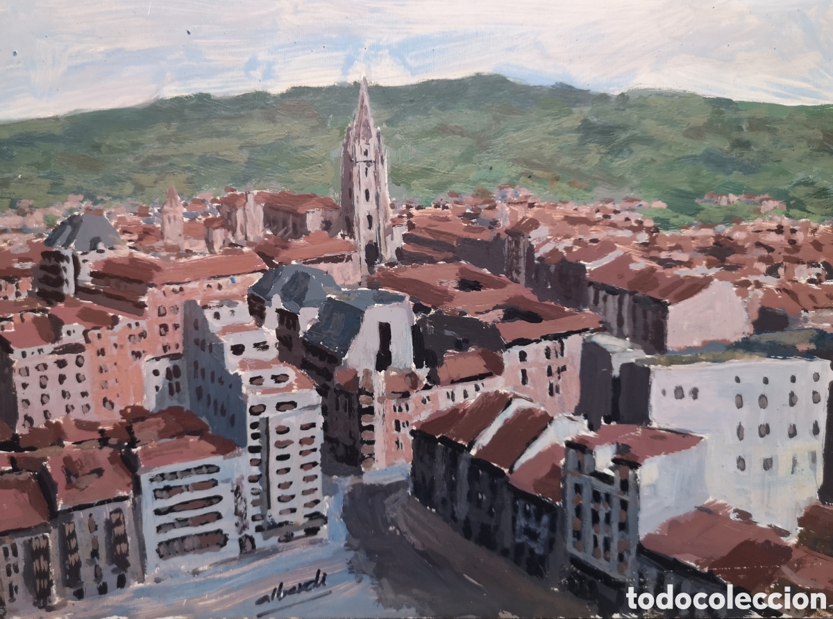 Arte: &Oacute;leo vista de Oviedo catedral Naranco por Alberdi