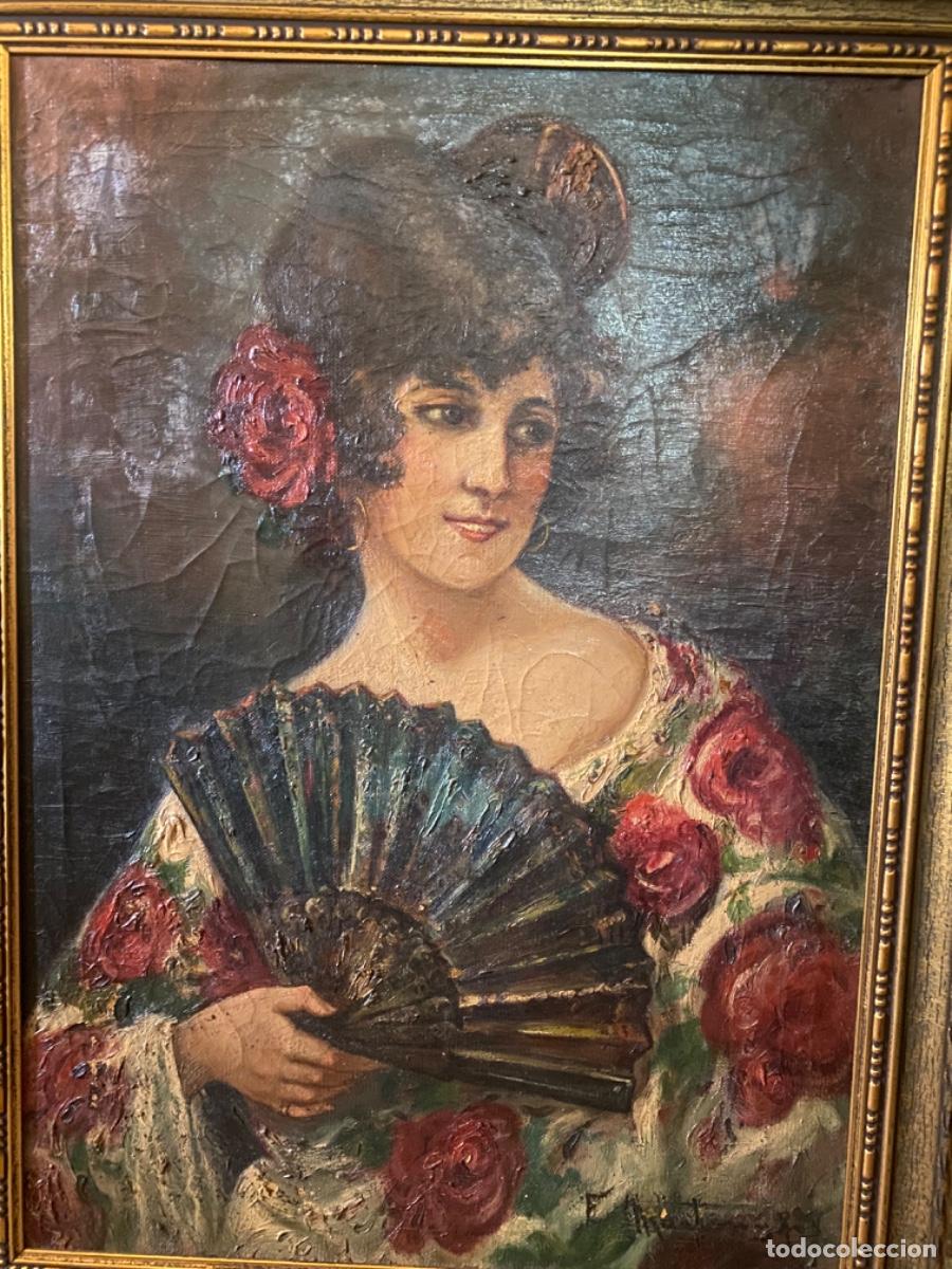 Arte: CUADRO AL &Oacute;LEO ANTIGUO SOBRE LIENZO - Foto 1