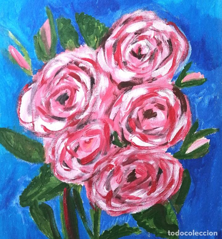 Arte: PINTURA ROSAS, FLORES. ACR&Iacute;LICO SOBRE TABLEX ENTELADO. 40 X 30 CMTRS.