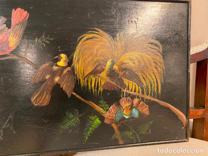 Arte: COMPOSICION DE PAJAROS OLEO SOBRE TABLA - Foto 3