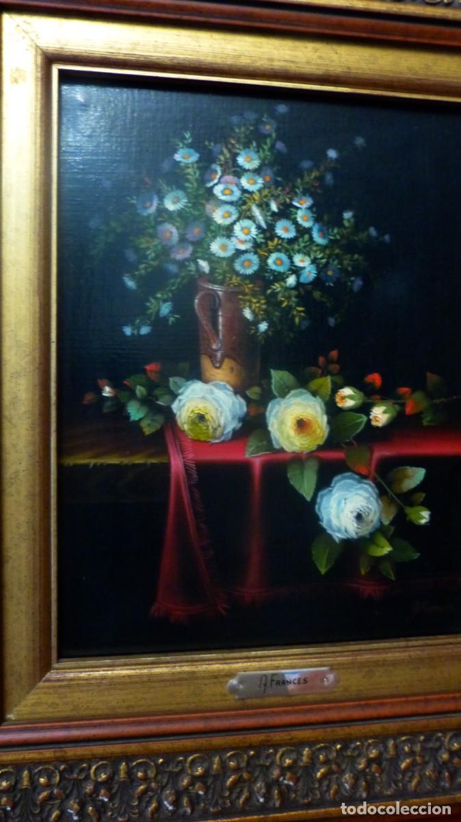 Arte: BODEGON DE FLORES EN LA MESA,OLEO LIENZO, 30X24 + MARCO, A.FRANCES, ALCOY