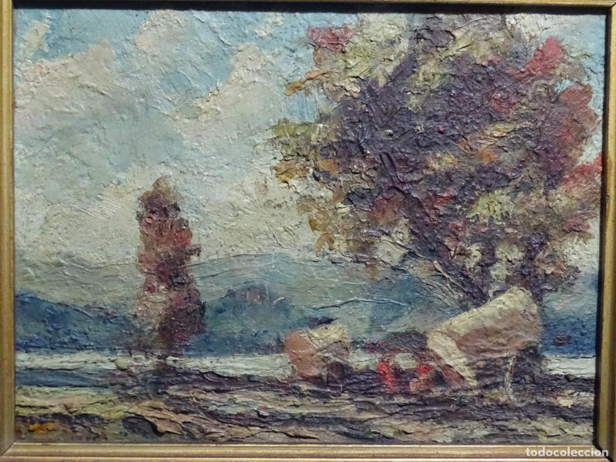 Arte: OLEO TABLA PERE MARRA 1955. CAMPAMENTO GITANO. - Foto 2