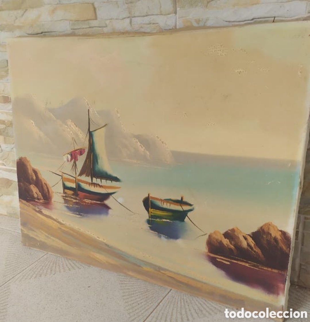 Arte: CUADRO BARCAS LIENZO AL &Oacute;LEO ANTIGUO - Foto 2