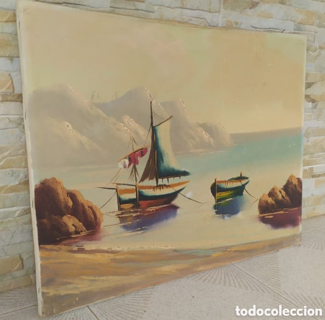 Arte: CUADRO BARCAS LIENZO AL &Oacute;LEO ANTIGUO - Foto 3
