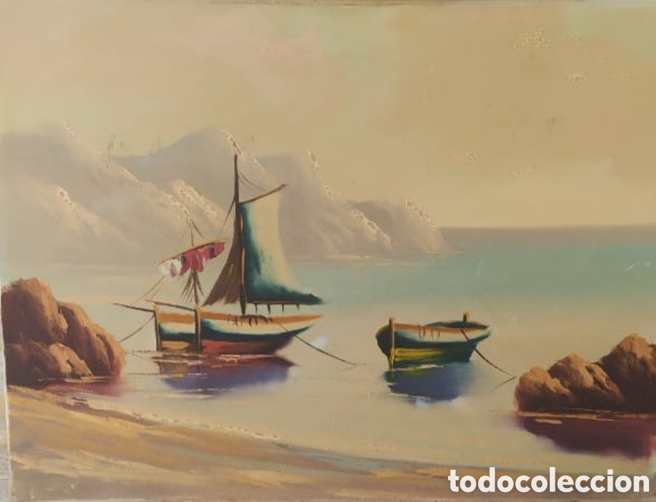 Arte: CUADRO BARCAS LIENZO AL &Oacute;LEO ANTIGUO - Foto 1