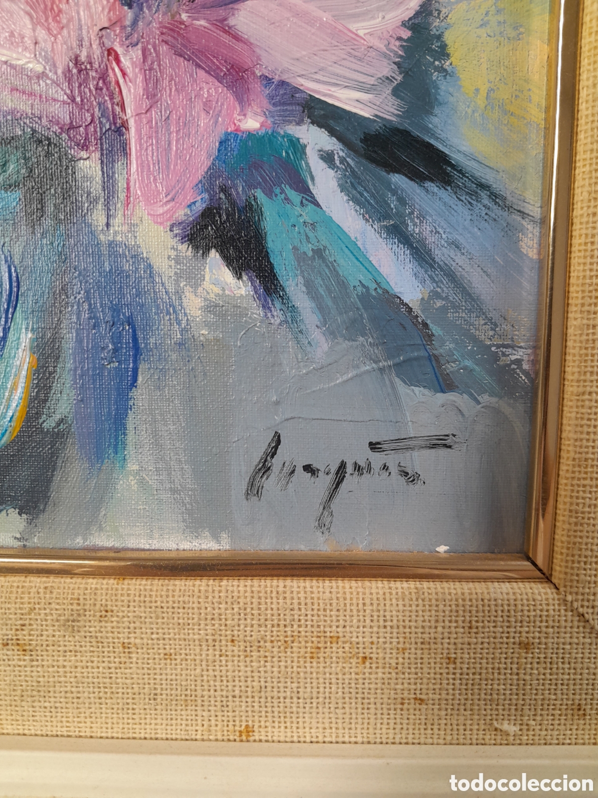 Arte: C-1430. &Oacute;LEO SOBRE TABLA. BODEG&Oacute;N FLORES. - Foto 3