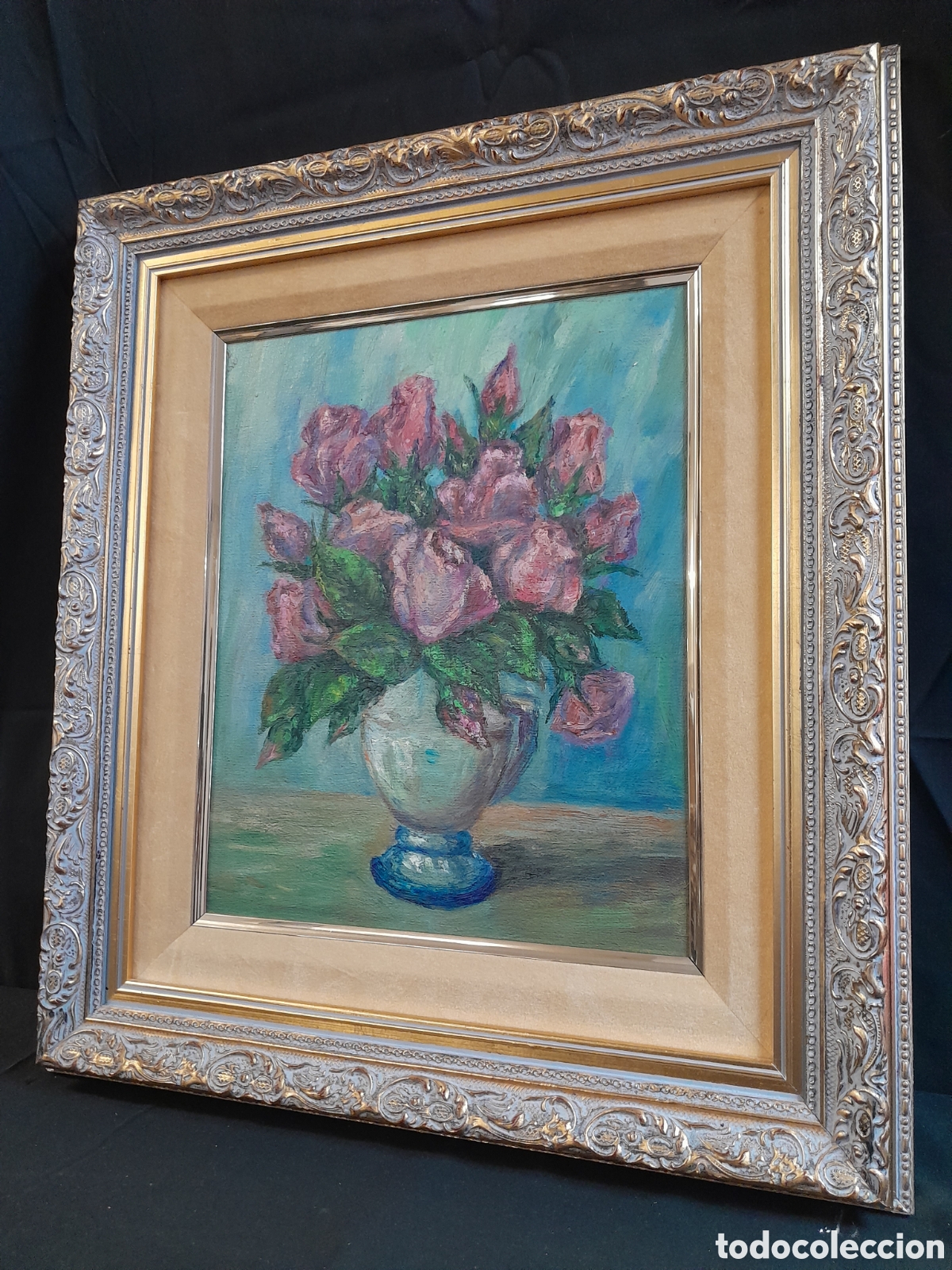 Arte: C-1429. &Oacute;LEO SOBRE TABLA. BODEG&Oacute;N FLORES. - Foto 4