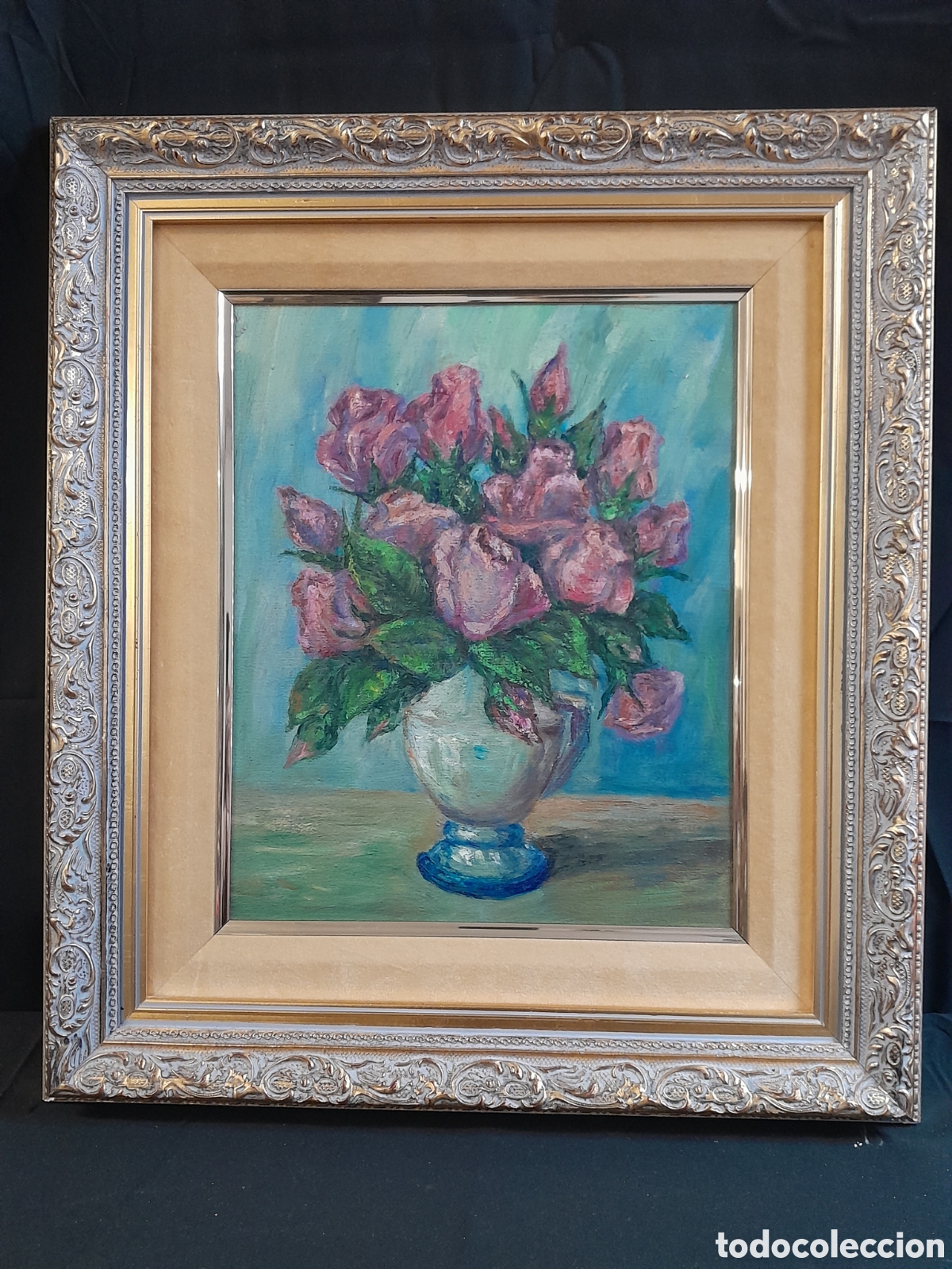 Arte: C-1429. &Oacute;LEO SOBRE TABLA. BODEG&Oacute;N FLORES. - Foto 1