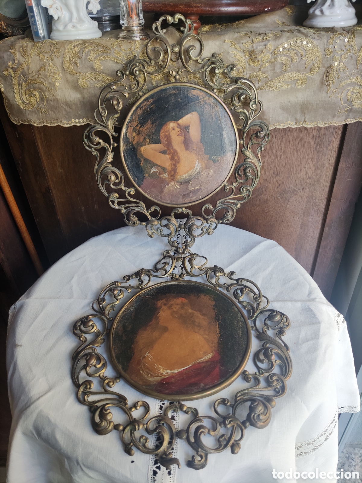 Arte: ORIGINAL PAREJA DE PINTURAS CON MARCO DE BRONCE