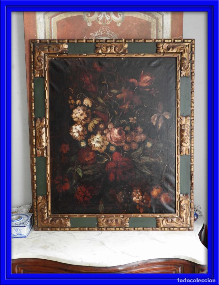 Arte: PRECIOSO BODEGON DE FLORES CON MARCO DE MADERA - Foto 1