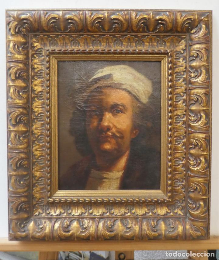 Arte: Buena copia vieja de un cuadro de Rembrandt Autorretrato, mide 27X22 cm y con el marco 47X41 cm