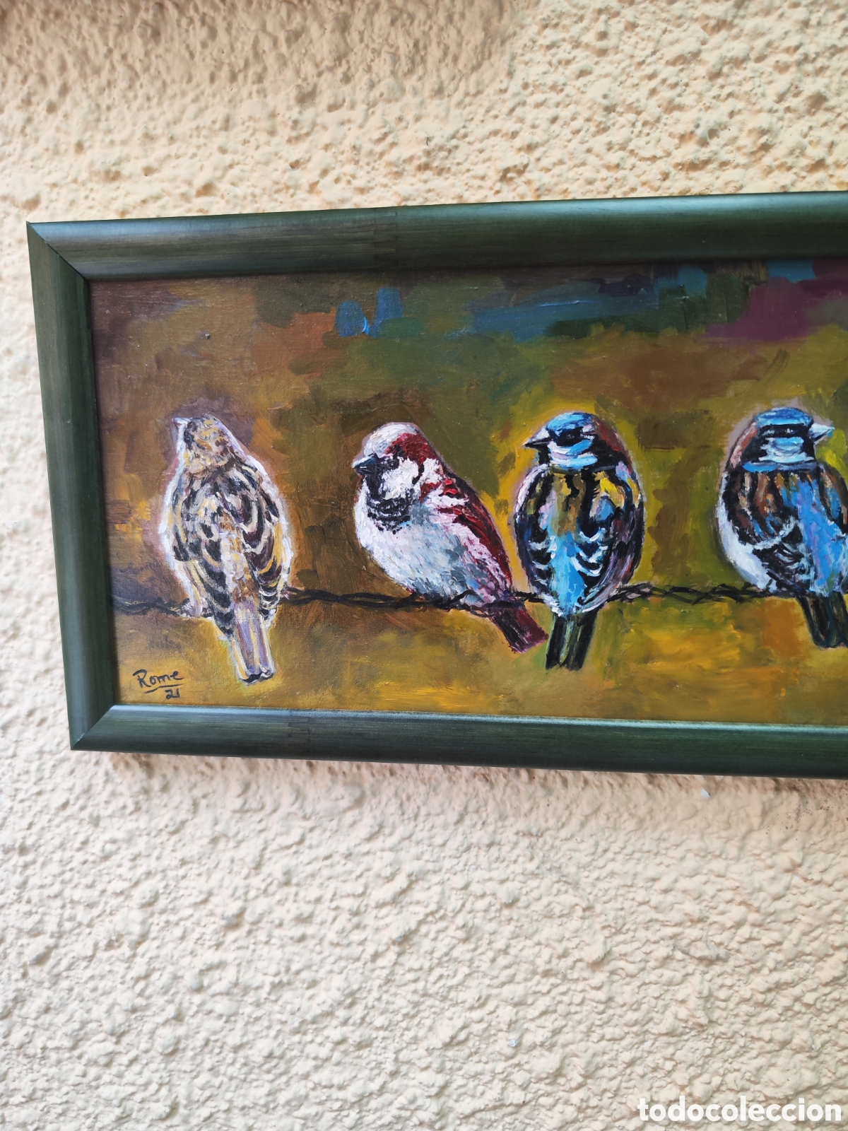 Arte: Pajaros de oleo en tabla enmarcado - Foto 2