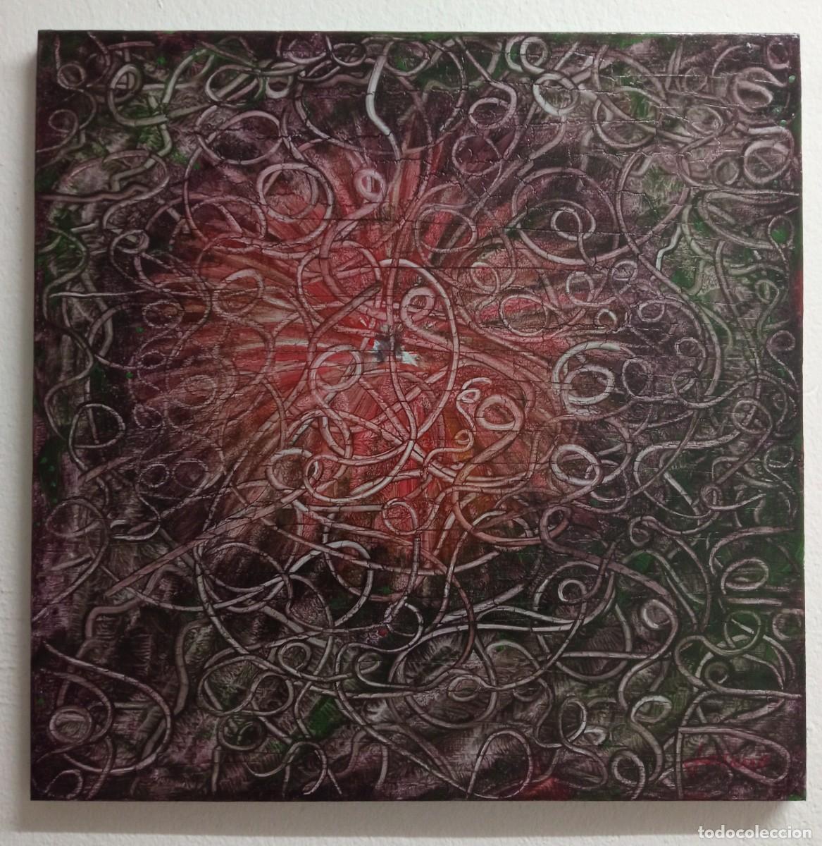 Arte: Lote Cuadro pintura acr&iacute;lica abstracta sobre tela firmada 48X48CM.